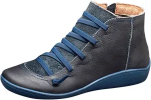Ankle Boots for Women No Heel,2023 New Arch Support Boots Side Zipper Vintage Leather Damping Shoes Flat Heel Booties