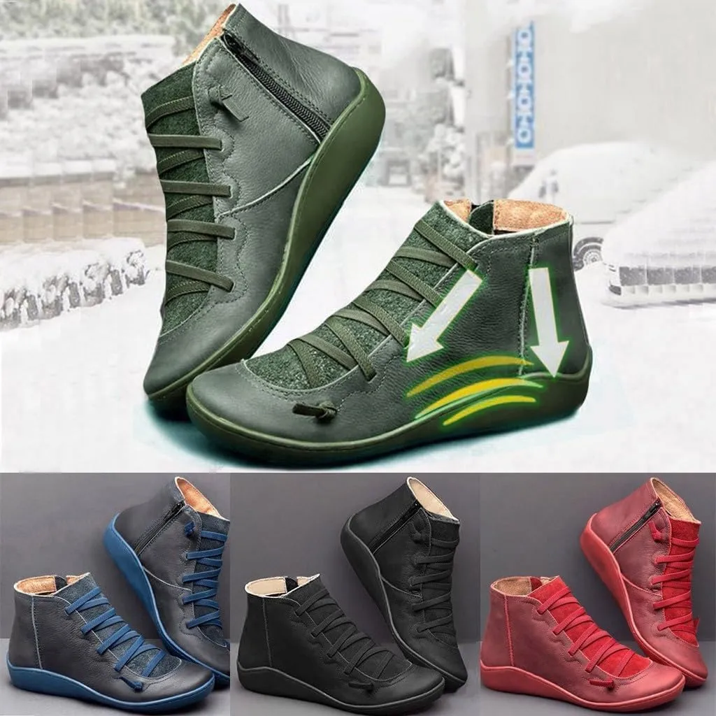 Ankle Boots for Women No Heel,2023 New Arch Support Boots Side Zipper Vintage Leather Damping Shoes Flat Heel Booties