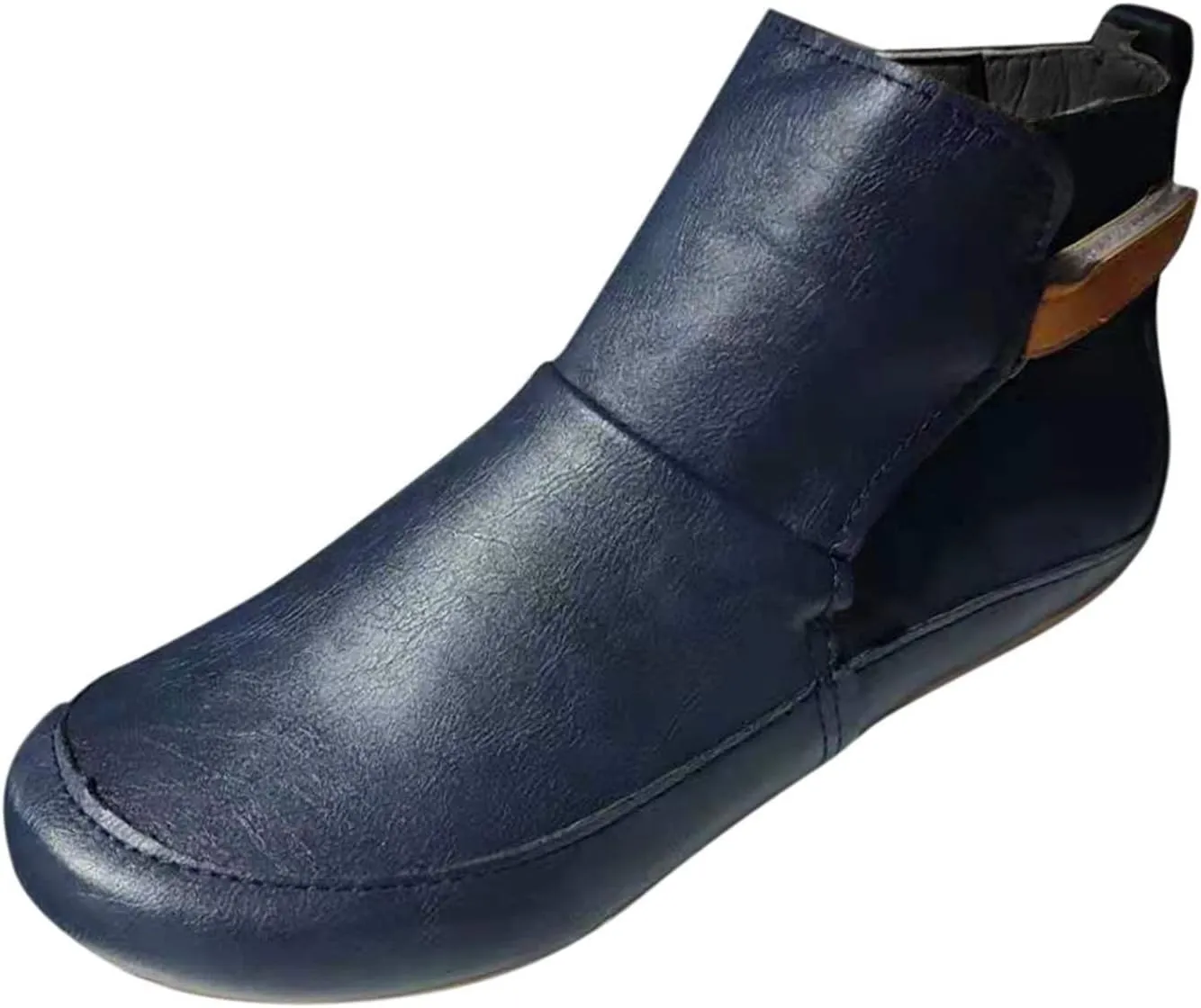 Ankle Boots for Women Side Zipper Flat Heel Booties Vintage Leather Damping Boots No Heel Arch Support Booties
