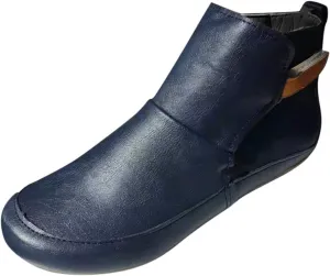 Ankle Boots for Women Side Zipper Flat Heel Booties Vintage Leather Damping Boots No Heel Arch Support Booties