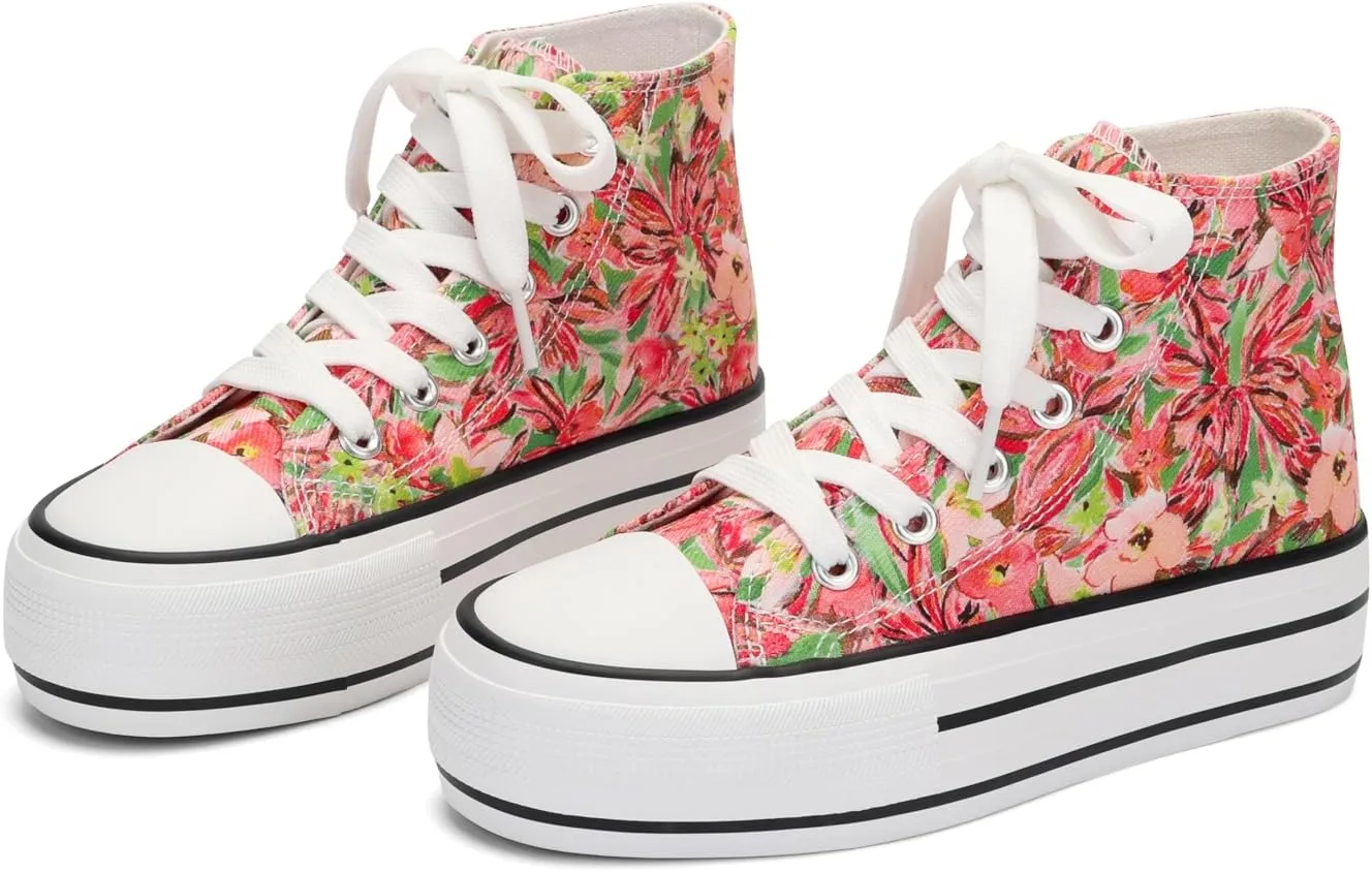 ANTLULU Girls??Platform Canvas Shoes Low Top and High Top Canvas Sneakers Lace-up Fashion Casual Shoes for Girls