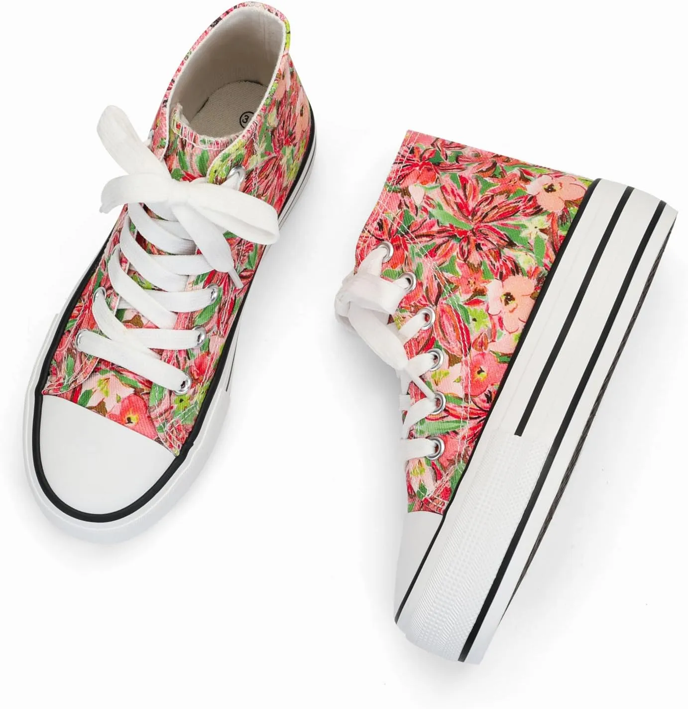 ANTLULU Girls??Platform Canvas Shoes Low Top and High Top Canvas Sneakers Lace-up Fashion Casual Shoes for Girls