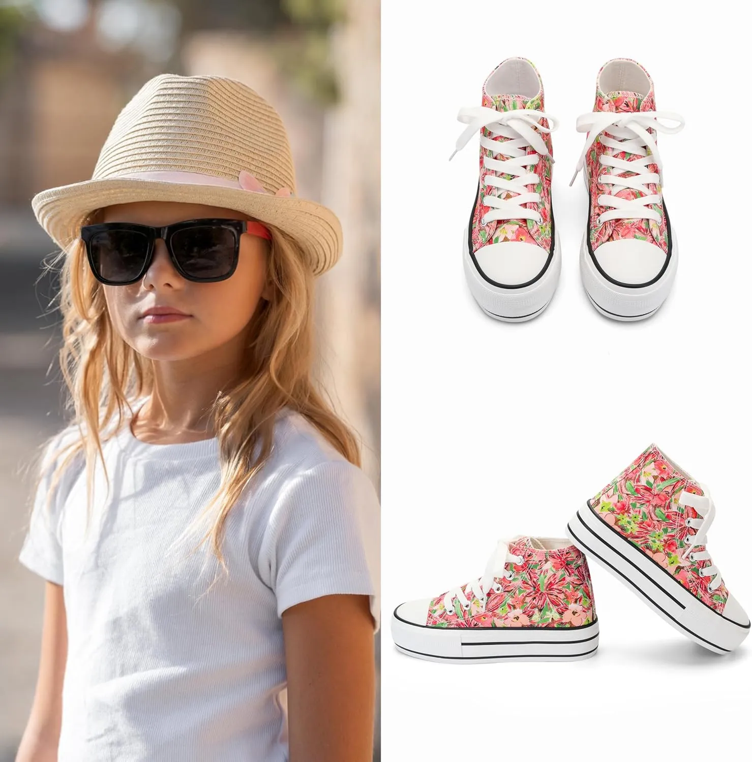 ANTLULU Girls??Platform Canvas Shoes Low Top and High Top Canvas Sneakers Lace-up Fashion Casual Shoes for Girls