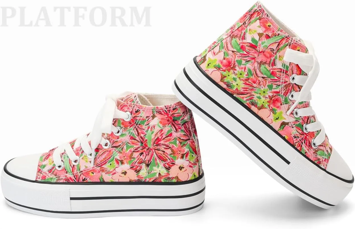ANTLULU Girls??Platform Canvas Shoes Low Top and High Top Canvas Sneakers Lace-up Fashion Casual Shoes for Girls