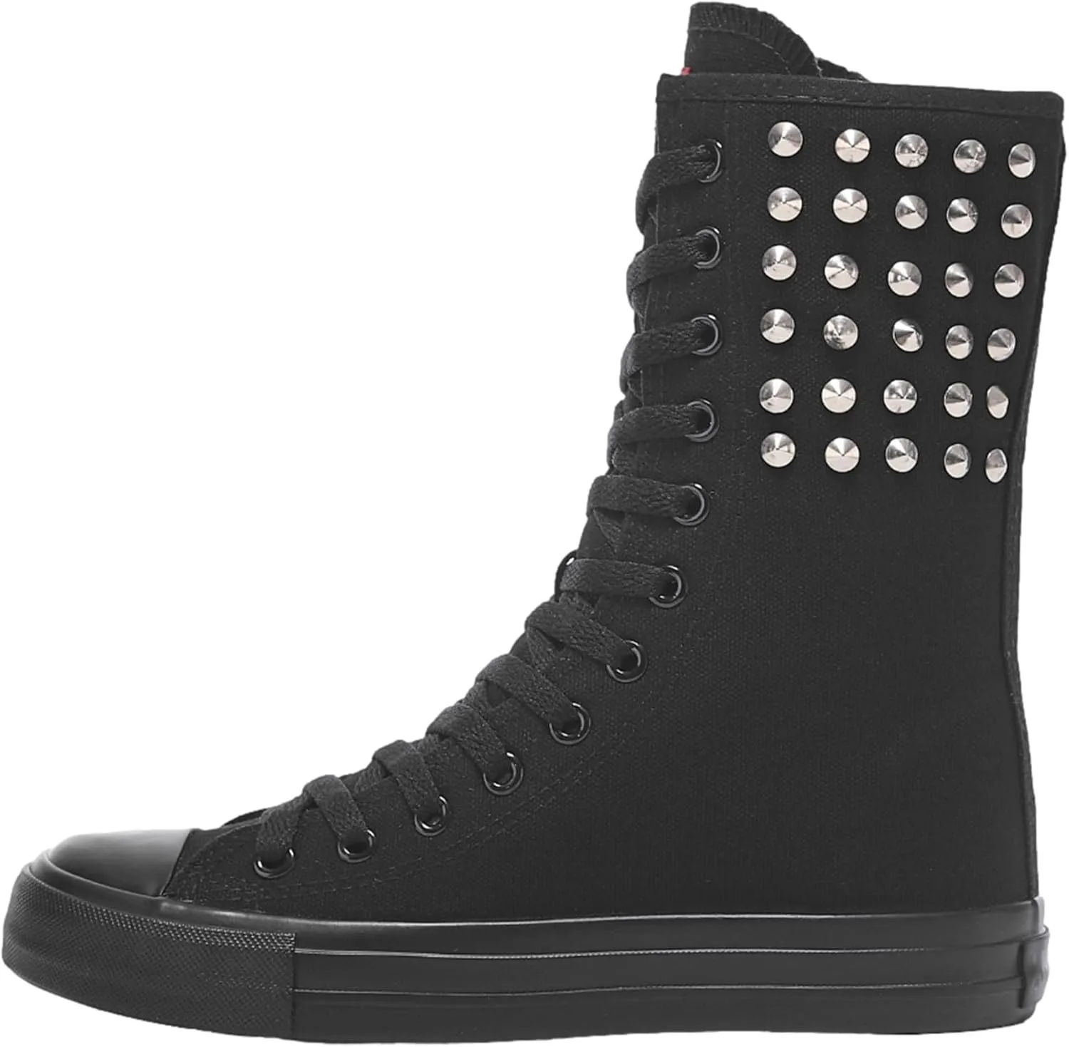 ANUFER Womens Girls Classic Mid-Calf Lace Up Zipper Canvas Boots Casual High Top Canvas Sneakers
