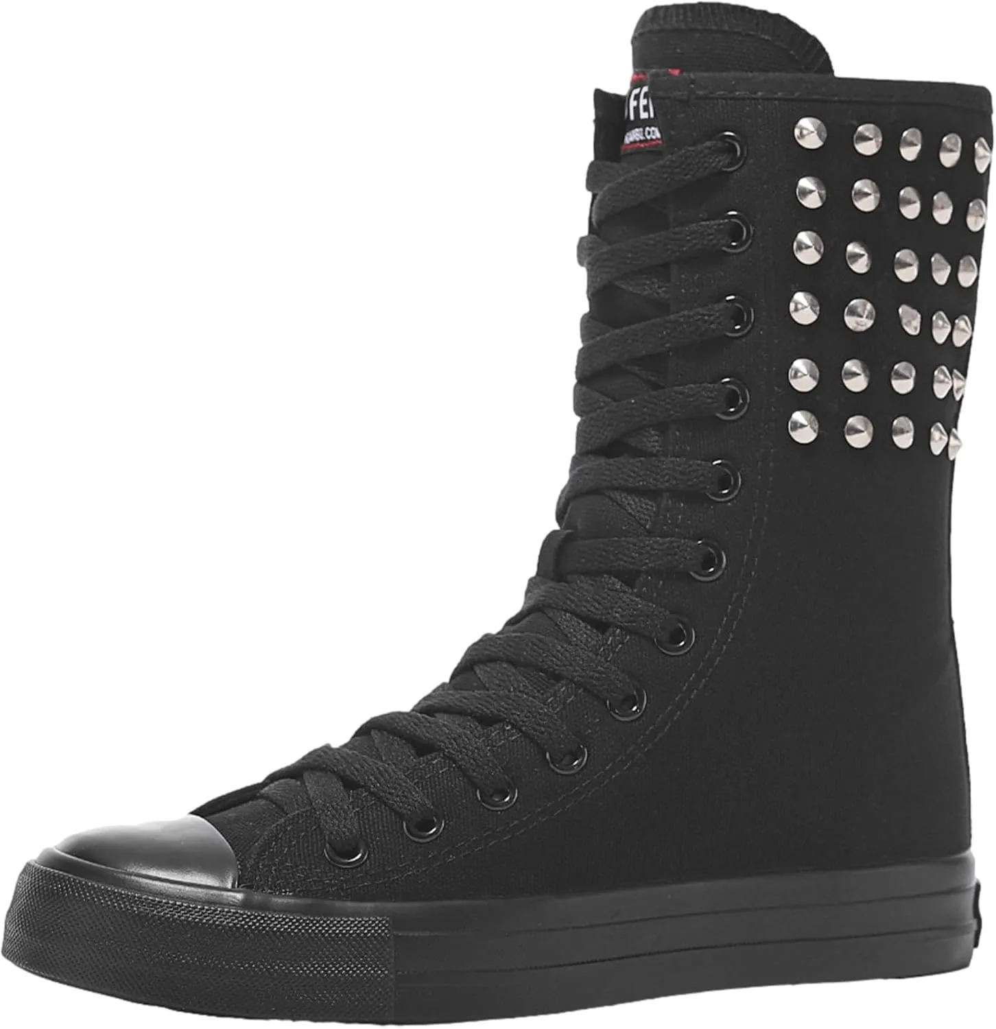 ANUFER Womens Girls Classic Mid-Calf Lace Up Zipper Canvas Boots Casual High Top Canvas Sneakers