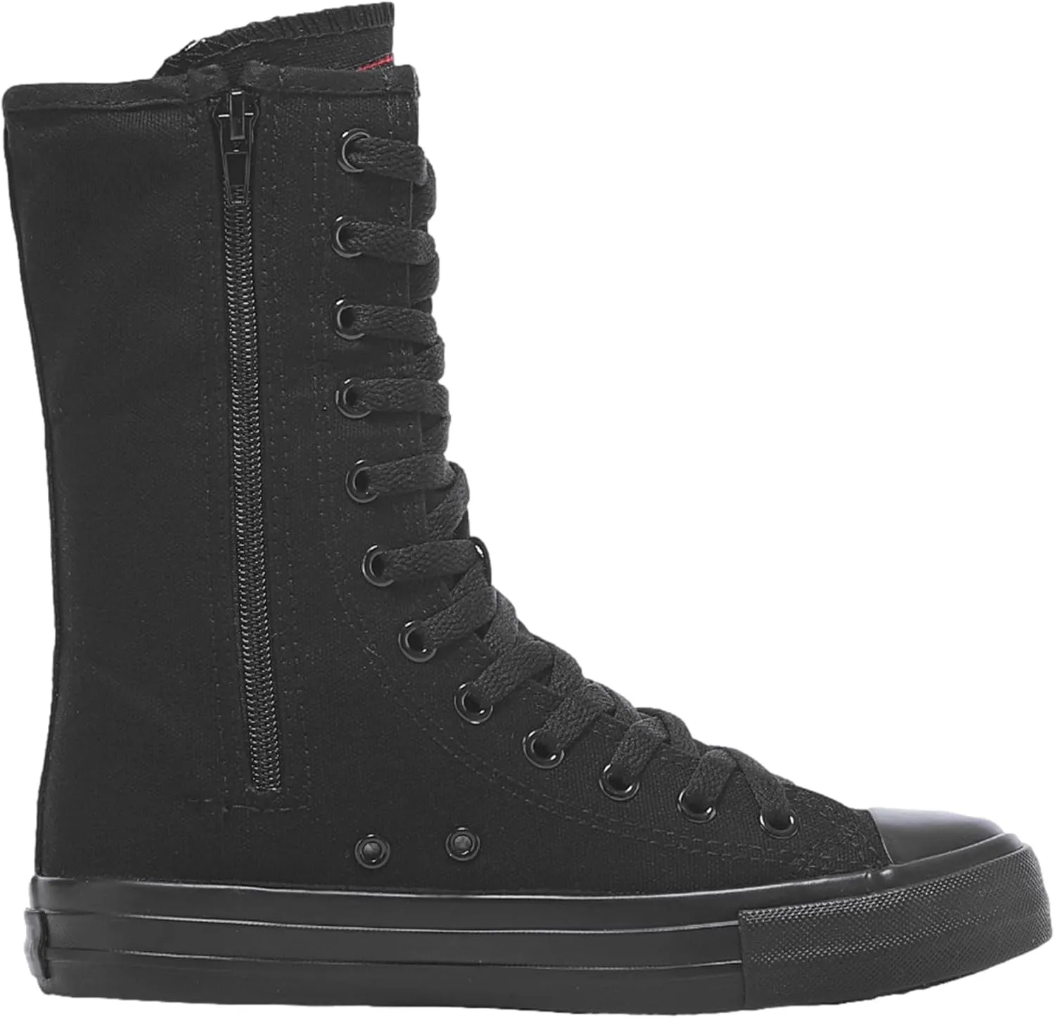 ANUFER Womens Girls Classic Mid-Calf Lace Up Zipper Canvas Boots Casual High Top Canvas Sneakers