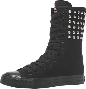 ANUFER Womens Girls Classic Mid-Calf Lace Up Zipper Canvas Boots Casual High Top Canvas Sneakers