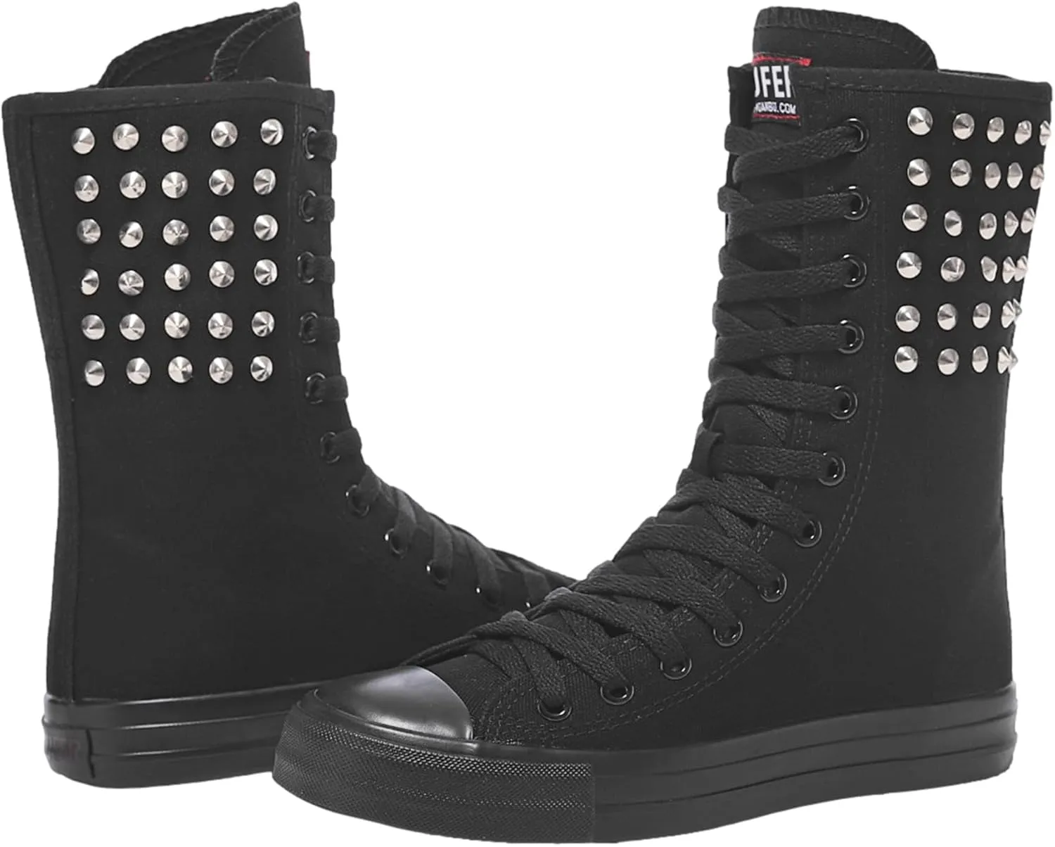 ANUFER Womens Girls Classic Mid-Calf Lace Up Zipper Canvas Boots Casual High Top Canvas Sneakers