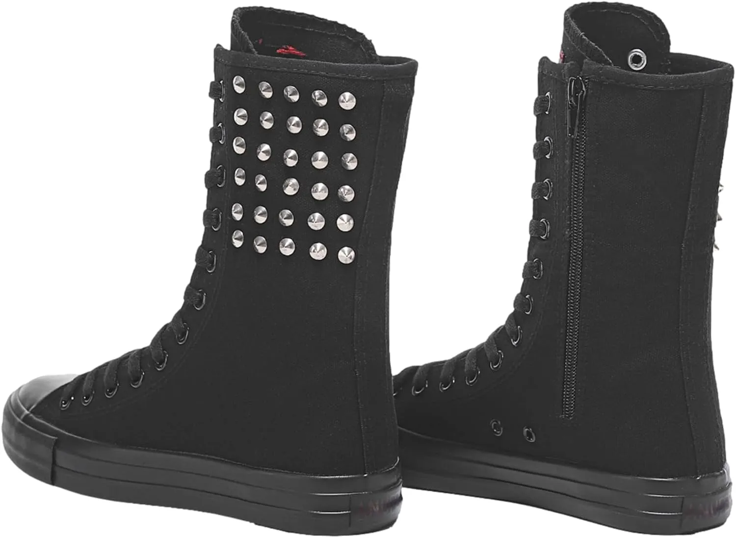 ANUFER Womens Girls Classic Mid-Calf Lace Up Zipper Canvas Boots Casual High Top Canvas Sneakers