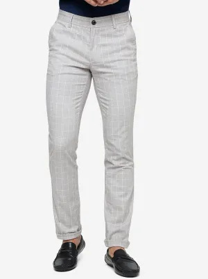 Beige Checked Uno Fit Casual Trouser | JadeBlue