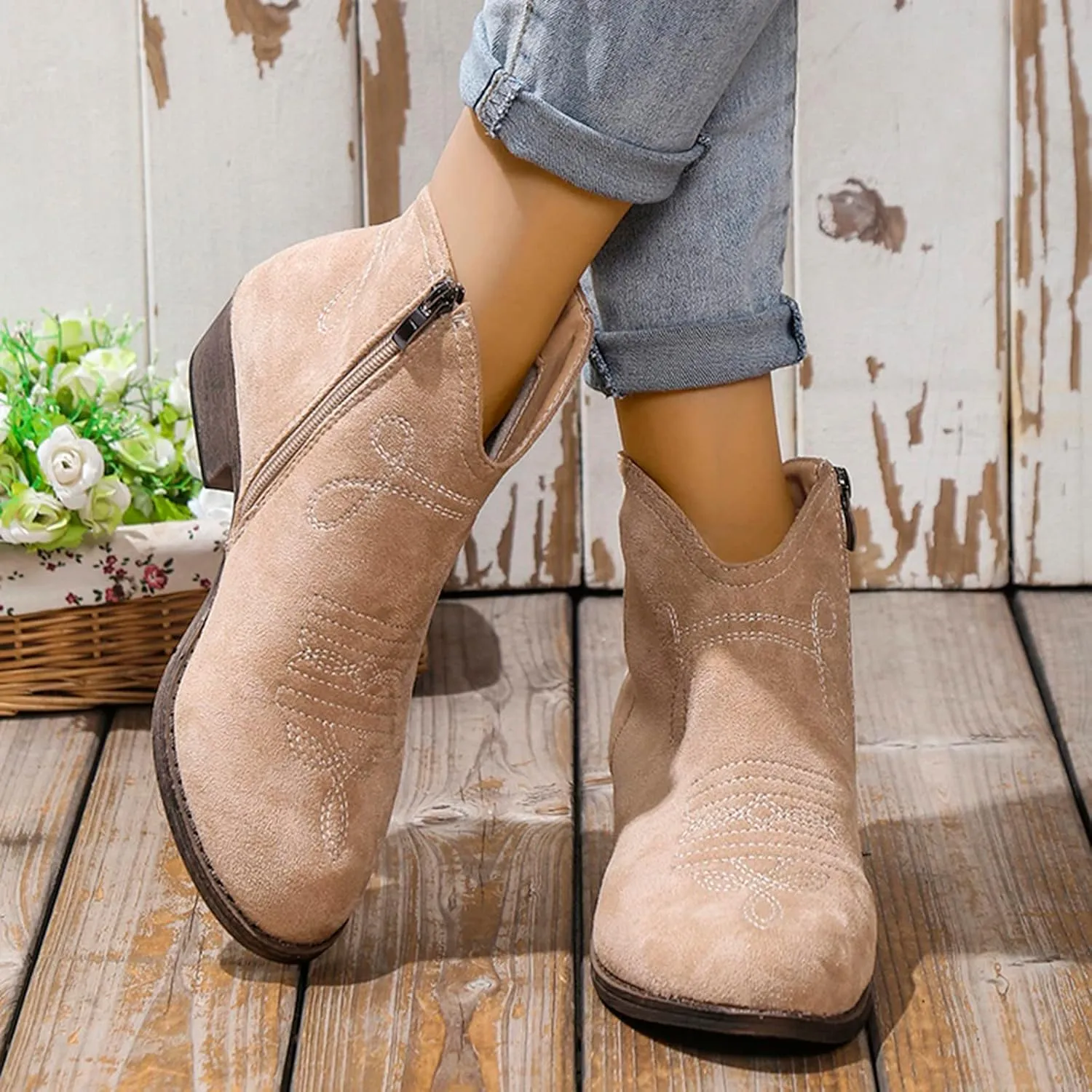 Black Booties for Women Ankle Womens Booties Fall 2024 Brown Boots Women Fall Ankle Barefoot Shoes Women Lightweight Cute Round Toe Pointed Toe Stacked Mid Heel