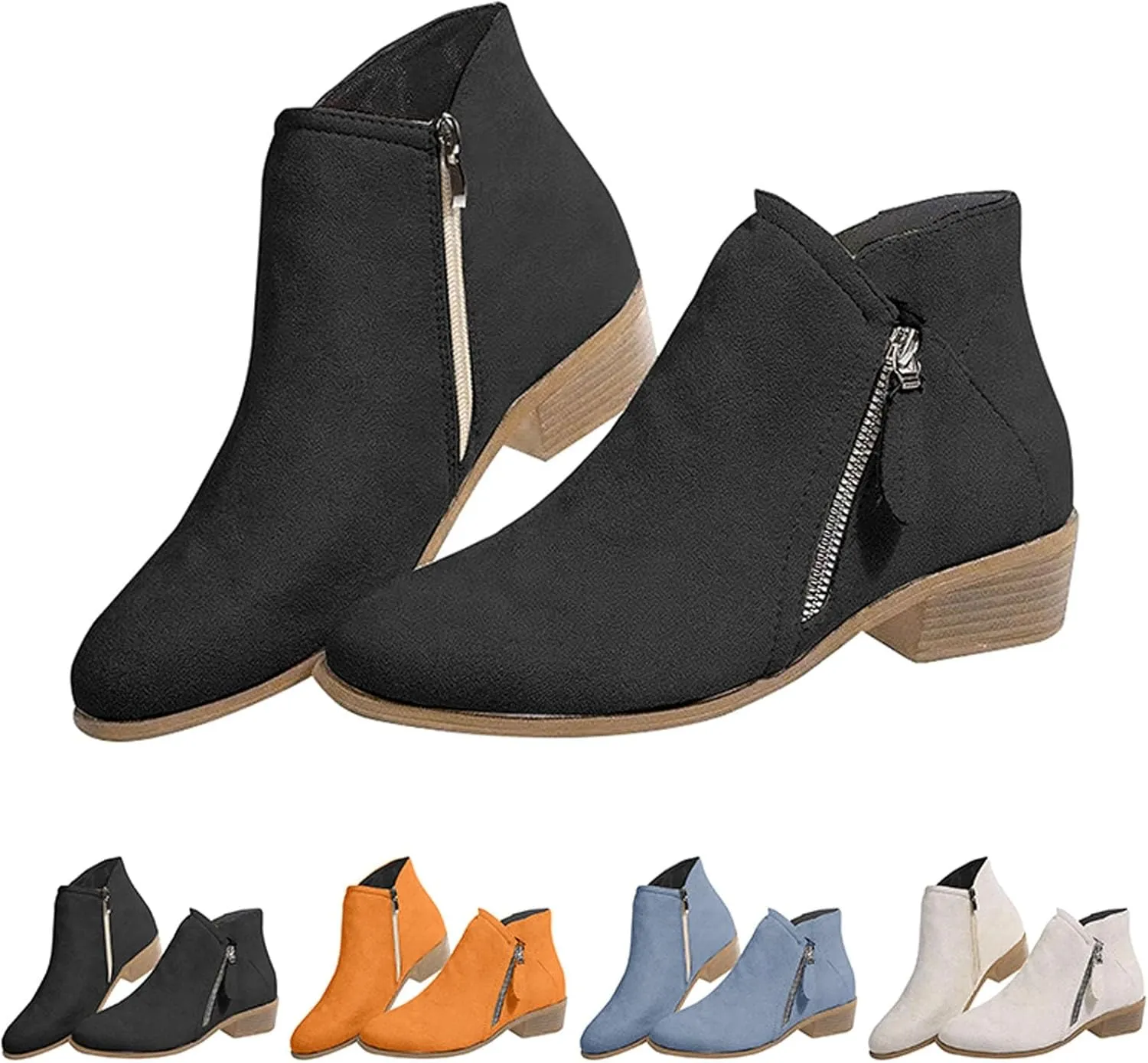 Black Cowboy Boots for Women Ankle Square Toe Booties for Women Ankle Wedge Boots for Women Flat Boot Laces Casual Round Head Low Heel Comfortable Pointed Toe