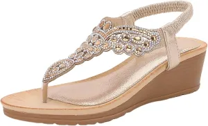 Boho Sandals for Women, Women Dressy Summer Comfortable Rhinestone Platform Wedges Slingback Bohemian Sandals Beach Hawaiian Sandal Open Toe Walking Sandal