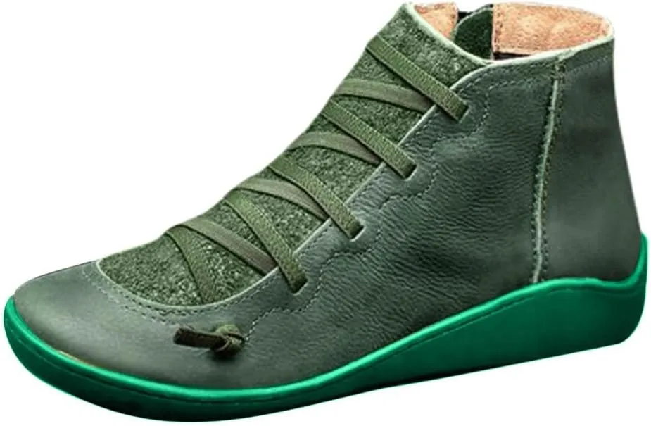 Cathalem Ankle Boots for Women Arch Support Womens Low Heel Fashion Lace Up Zipper Booties Cowboy Cowgirl Walking Bootie