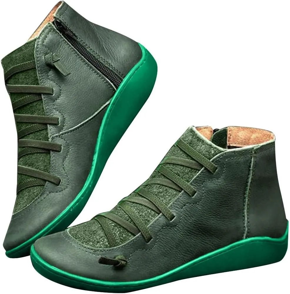 Cathalem Ankle Boots for Women Arch Support Womens Low Heel Fashion Lace Up Zipper Booties Cowboy Cowgirl Walking Bootie
