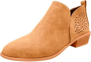 Cathalem Booties for Women Cowgirl Boots Stacked Low Heel Ankle Booties Slip On Perforated Western Booties Cutout Shoes
