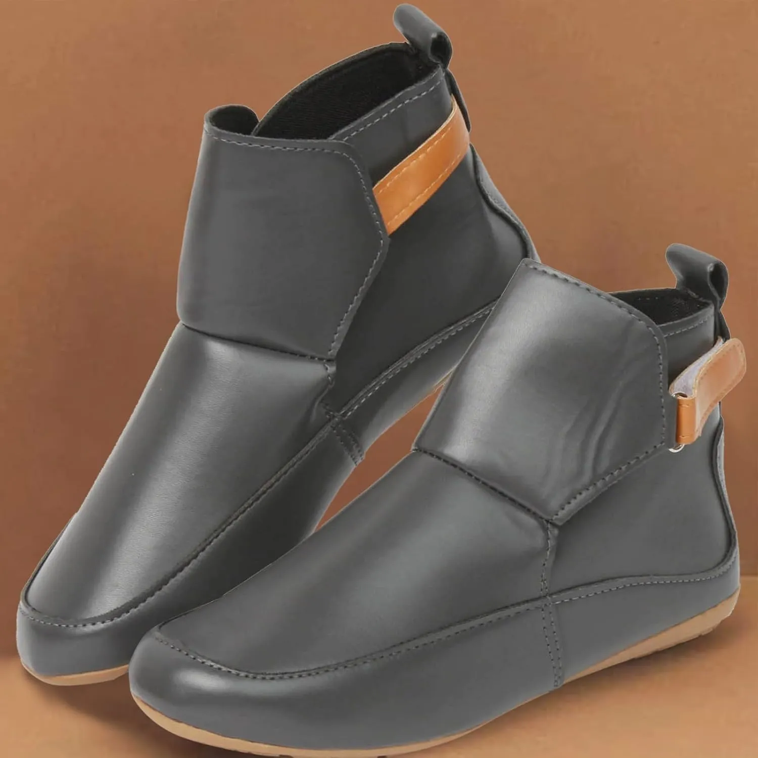 Cathalem Womens Ankle Boots, 2024 New Arch Support Booties Side Zip-up Vintage Leather Damping Shoes Flat Heel Booties