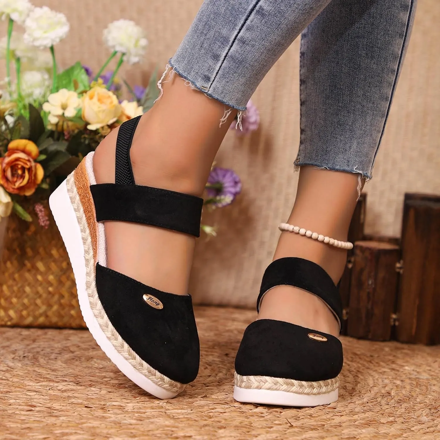 Closed Toe Platform Wedge Sandals for Women 2025 Dressy Espadrilles Wedges Flat Open Toe Comfortable Anti Slip Summer Shoes with Adjustable Buckle Ankle Strap