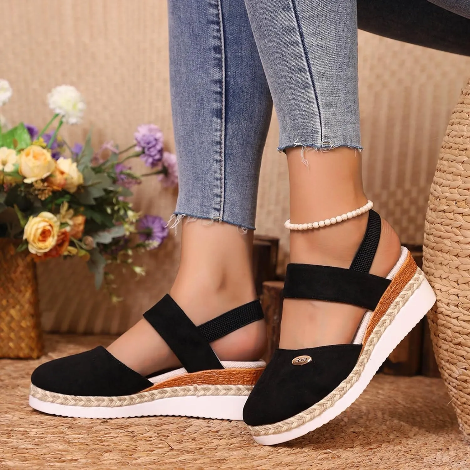 Closed Toe Platform Wedge Sandals for Women 2025 Dressy Espadrilles Wedges Flat Open Toe Comfortable Anti Slip Summer Shoes with Adjustable Buckle Ankle Strap
