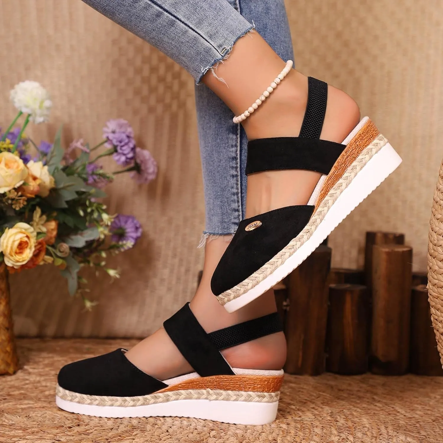Closed Toe Platform Wedge Sandals for Women 2025 Dressy Espadrilles Wedges Flat Open Toe Comfortable Anti Slip Summer Shoes with Adjustable Buckle Ankle Strap