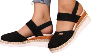 Closed Toe Platform Wedge Sandals for Women 2025 Dressy Espadrilles Wedges Flat Open Toe Comfortable Anti Slip Summer Shoes with Adjustable Buckle Ankle Strap