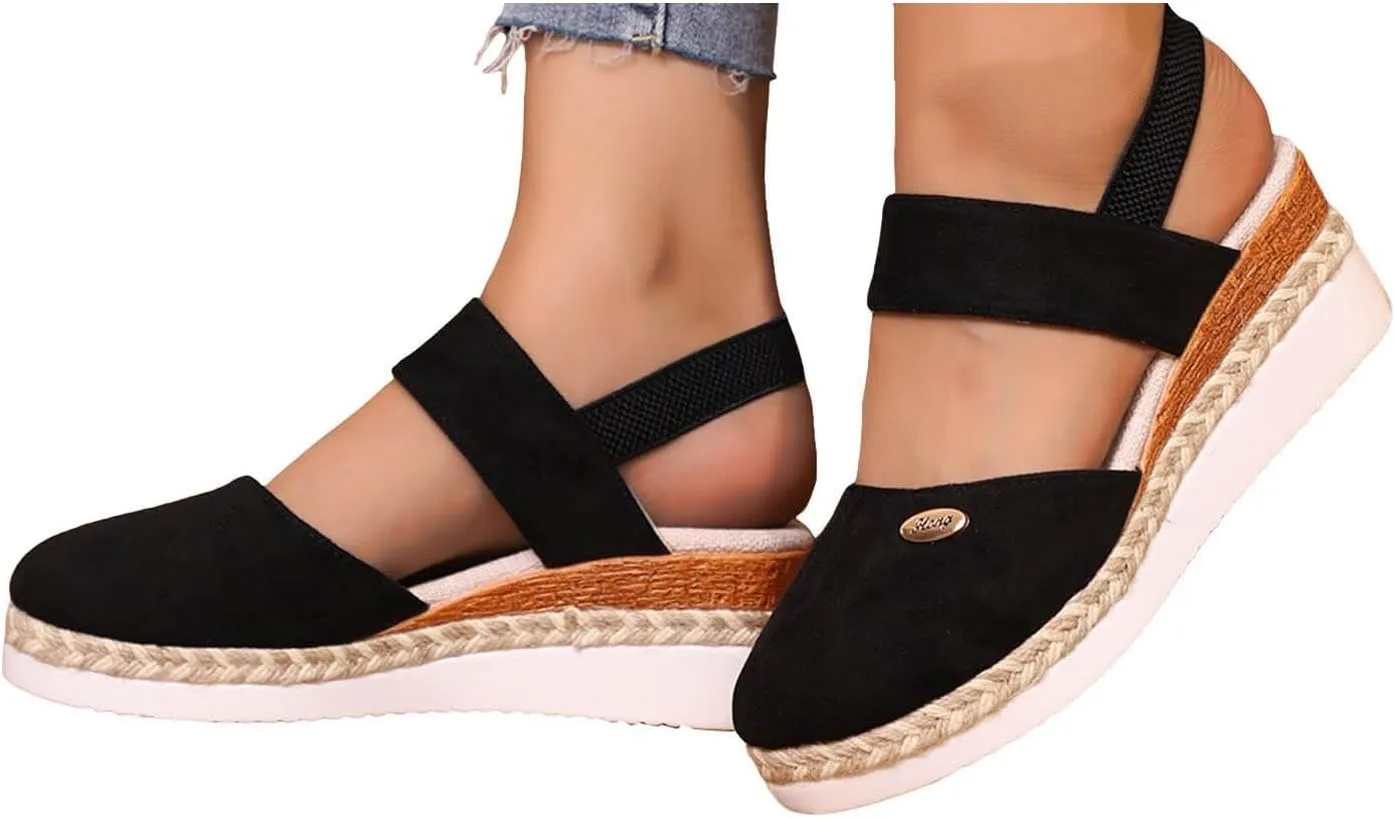 Closed Toe Platform Wedge Sandals for Women 2025 Dressy Espadrilles Wedges Flat Open Toe Comfortable Anti Slip Summer Shoes with Adjustable Buckle Ankle Strap