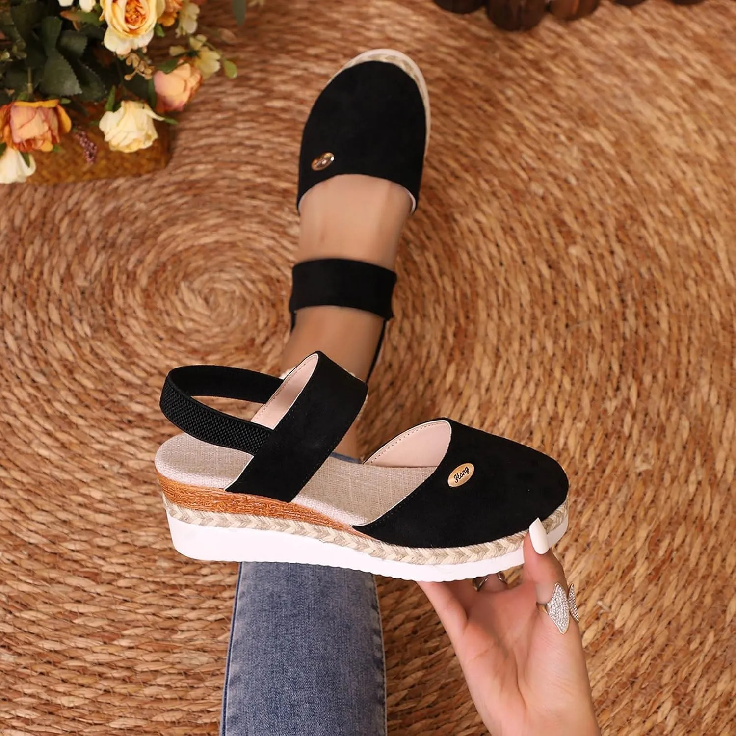Closed Toe Platform Wedge Sandals for Women 2025 Dressy Espadrilles Wedges Flat Open Toe Comfortable Anti Slip Summer Shoes with Adjustable Buckle Ankle Strap