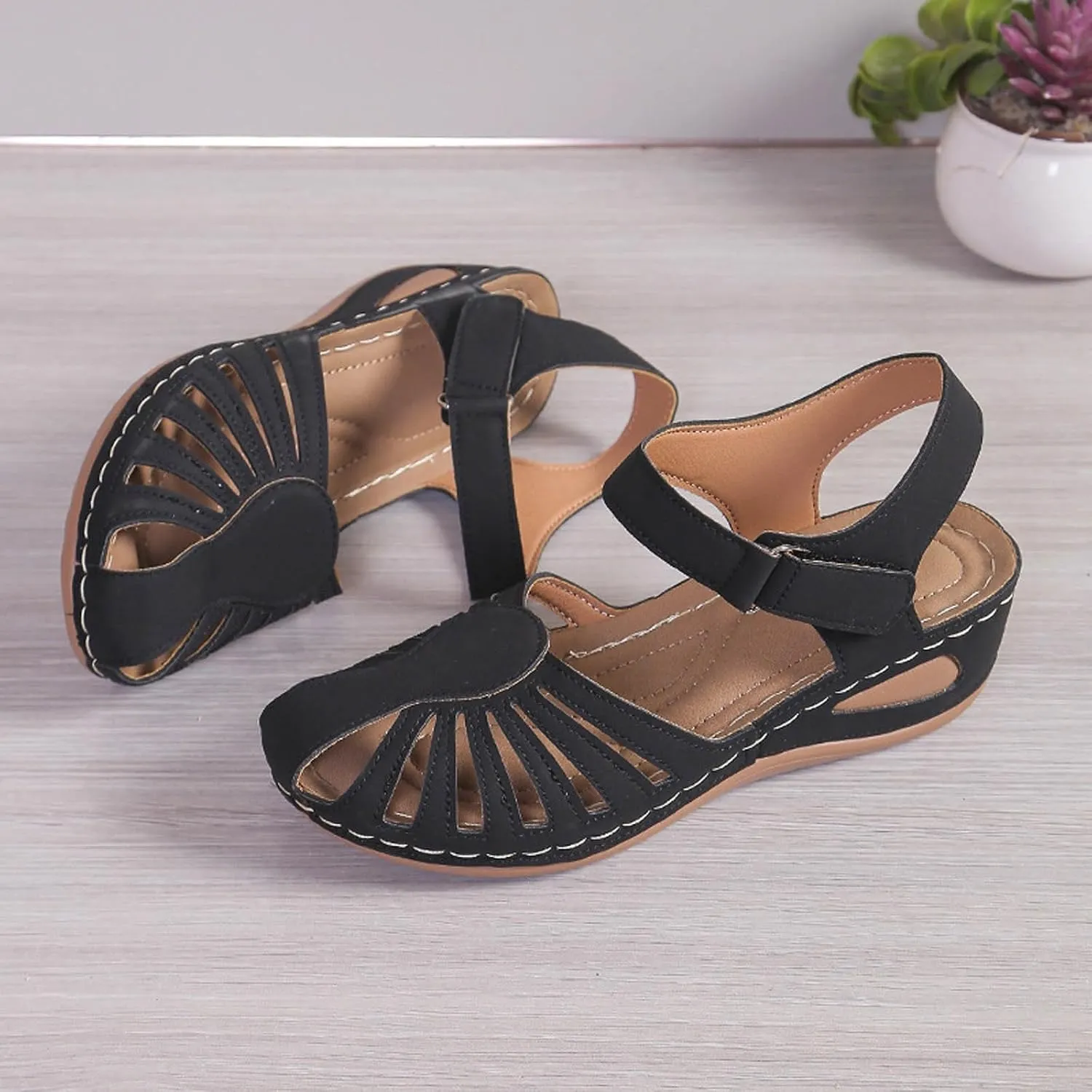 Closed Toe Sandals for Women 2025 Dressy Summer Comfortable Platform Wedges Slip On Ankle Strap Hiking Sandals Casual Hollow Out Sandal with Arch Support Wide Width Dress Shoes