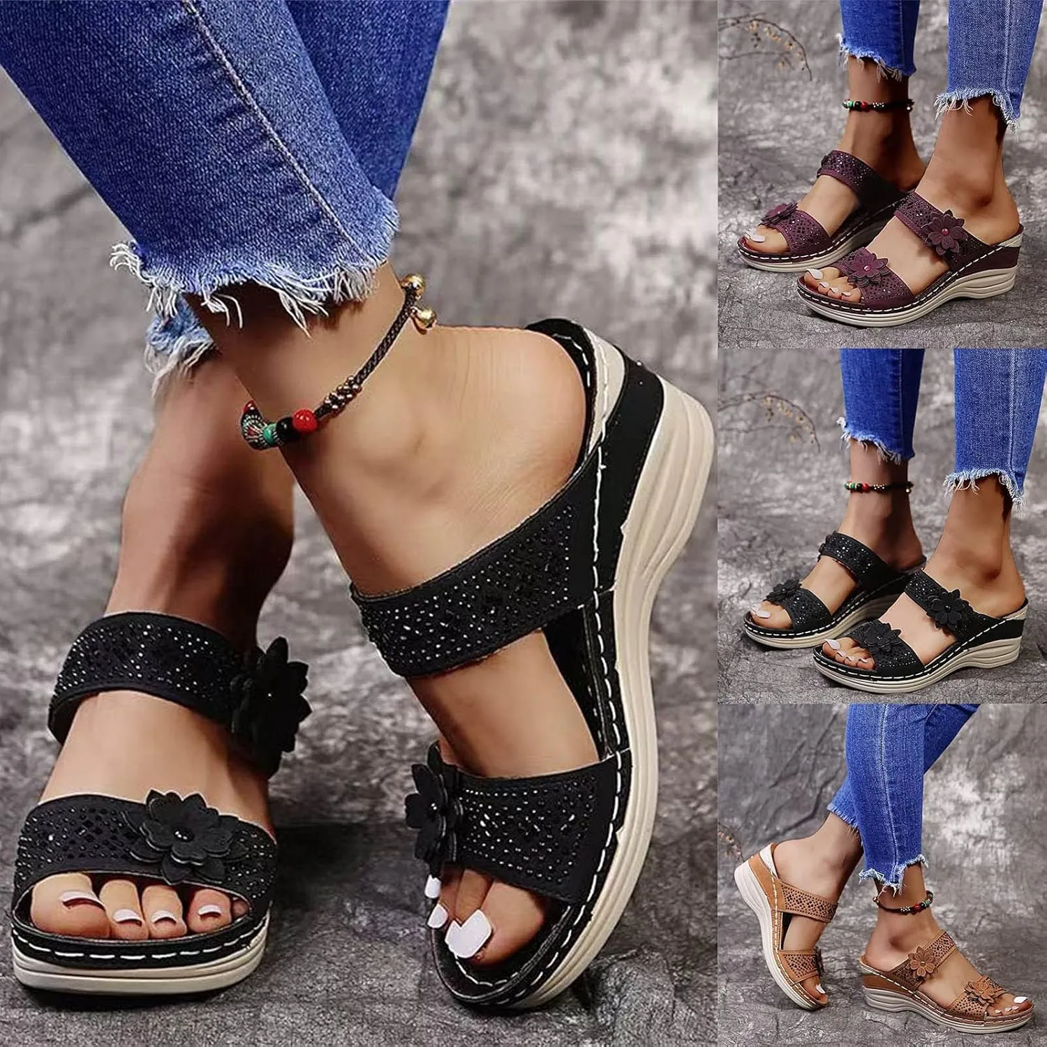 Eduavar Sandals for Women Dressy Summer, Sandals Women Dressy Comfortable Sandals Open Toe Slip On Walking Sandals Shoes