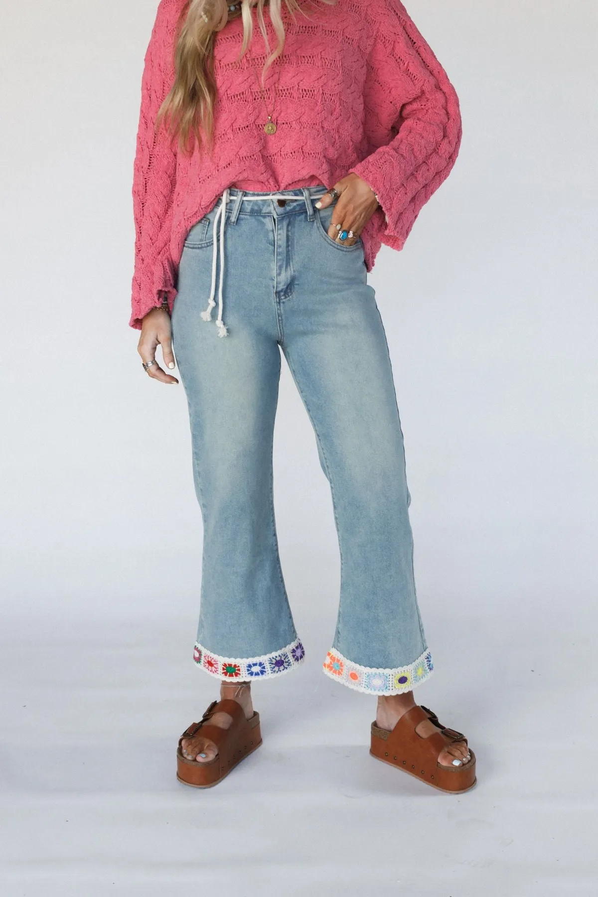 Endless Light Crochet Trim Jeans - Light Denim
