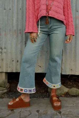 Endless Light Crochet Trim Jeans - Light Denim