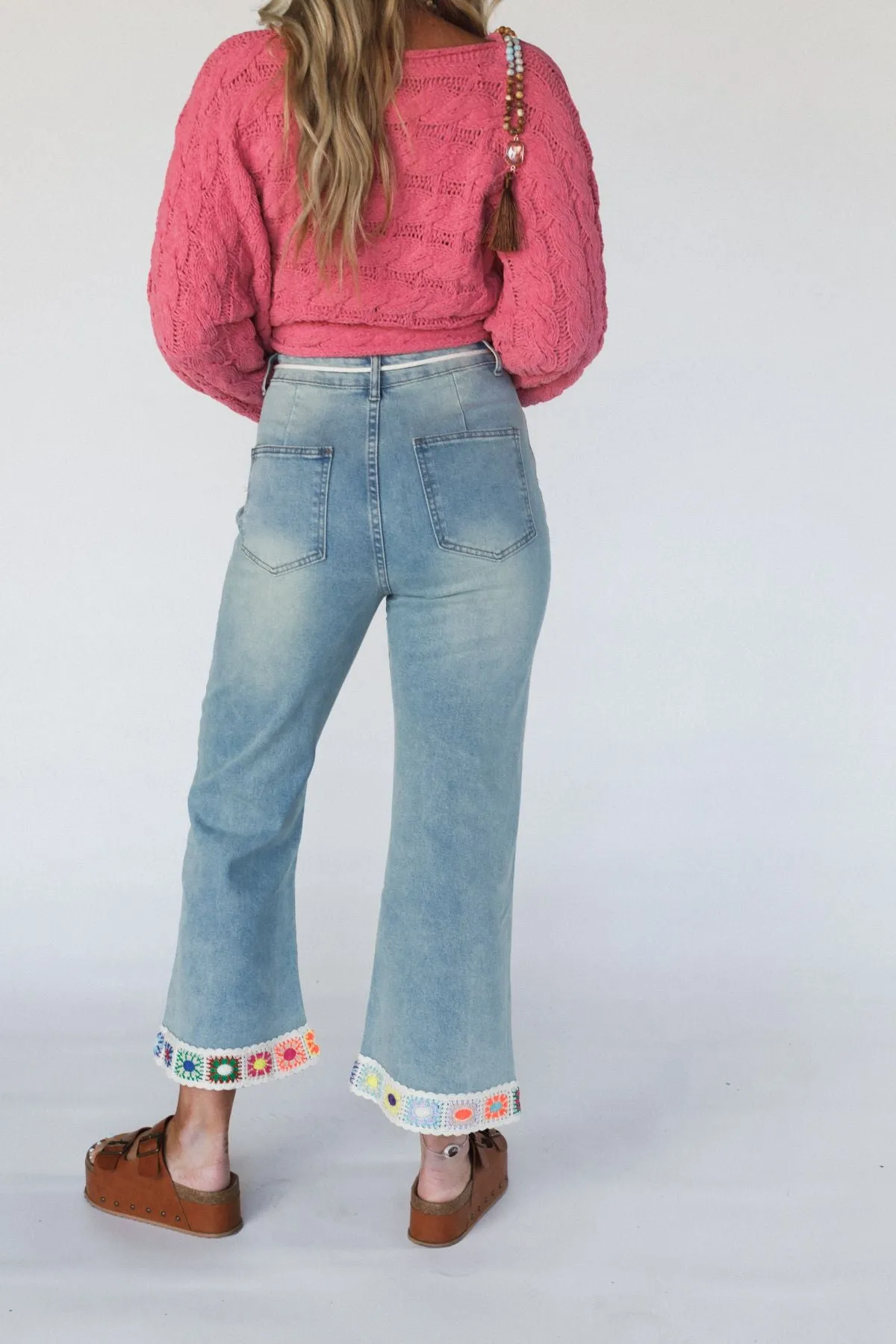 Endless Light Crochet Trim Jeans - Light Denim