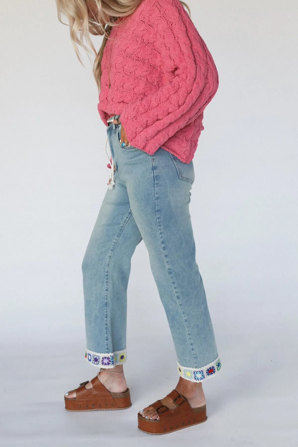 Endless Light Crochet Trim Jeans - Light Denim
