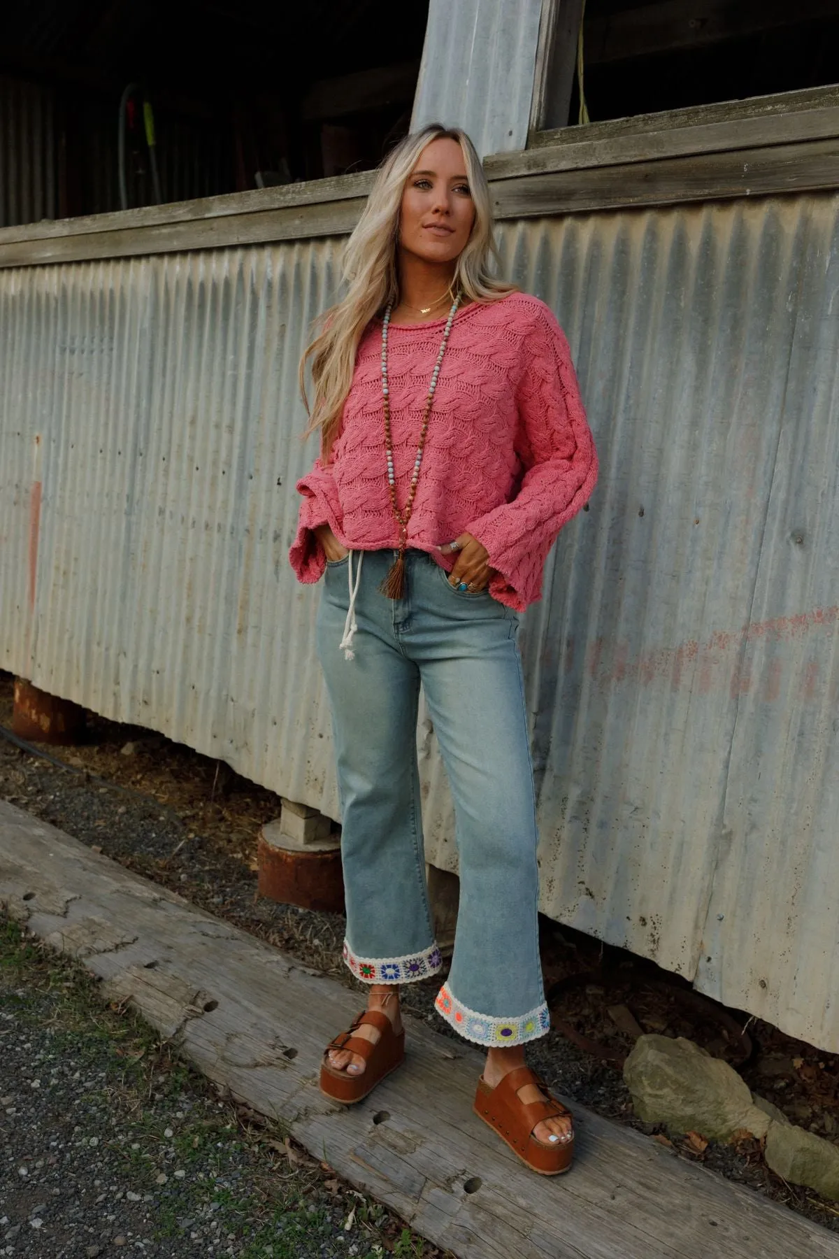 Endless Light Crochet Trim Jeans - Light Denim