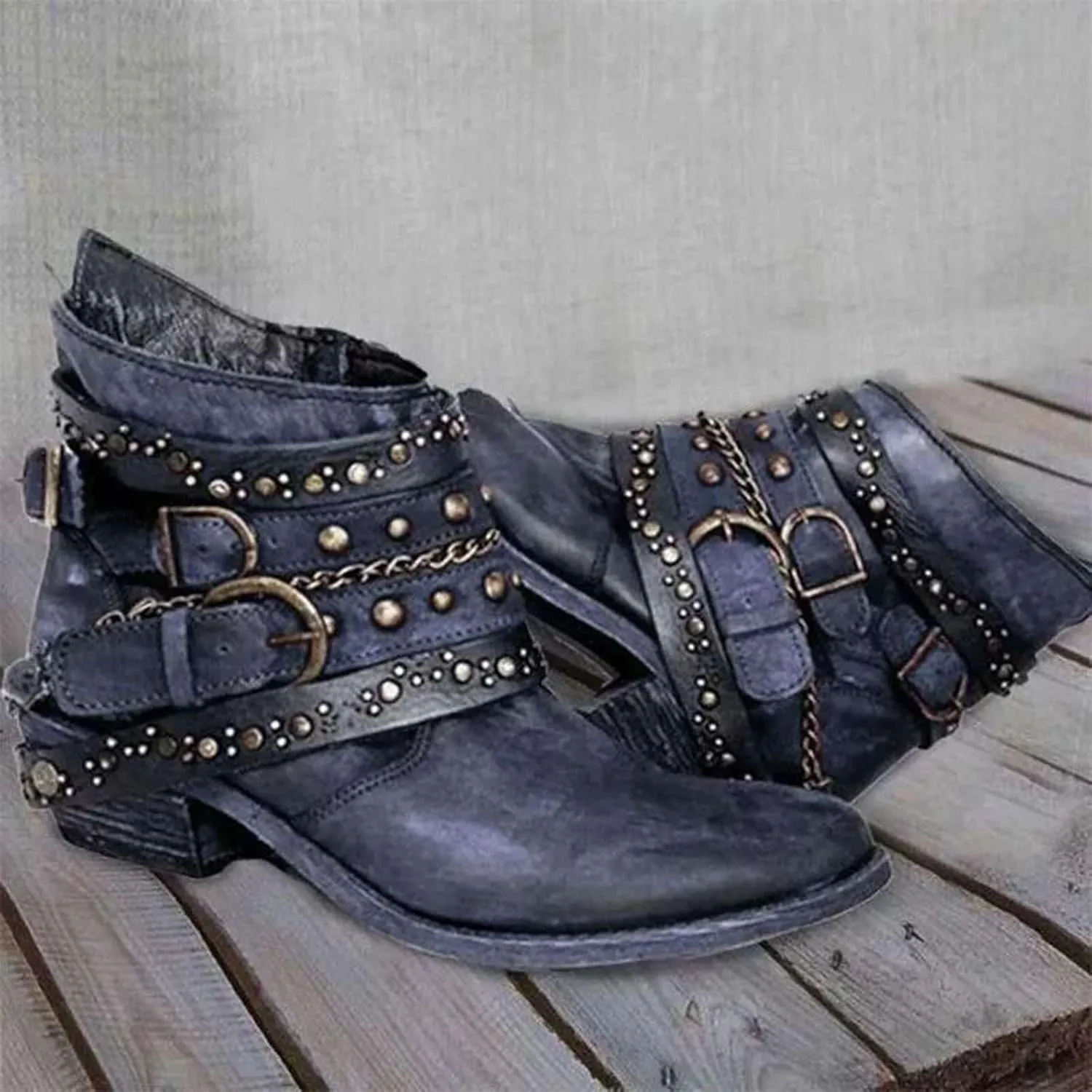 Hiking Boots Women Ankle Womens Booties Black Women Casual Boots Plantar Fasciitis Walking Boot Non Slip Slip On Cut Out Chunky Stacked Heel Slip on