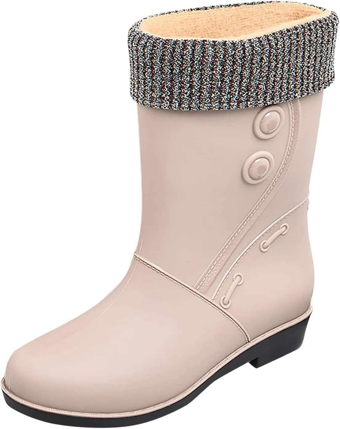IWIHMIV Raining Boots for Women Rubber Boots for Women Waterproof Rain Boots Mid Calf Boots Non-Slip Fleece Lined Rain Boots