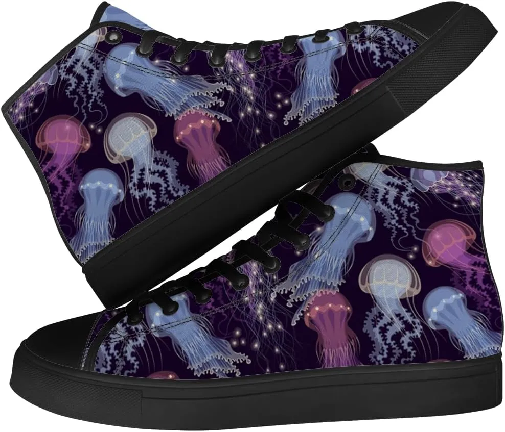 Jellyfish Shoes for Men Women High Top Canvas Sneakers Lace Up Casual Walking Shoes Gifts for Boyfriend Girlfriend