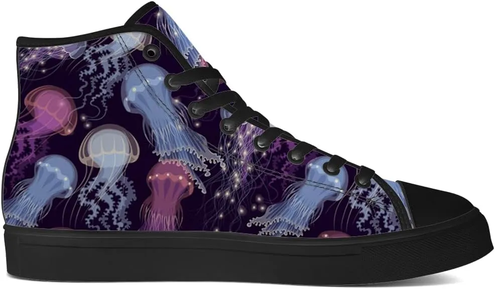 Jellyfish Shoes for Men Women High Top Canvas Sneakers Lace Up Casual Walking Shoes Gifts for Boyfriend Girlfriend