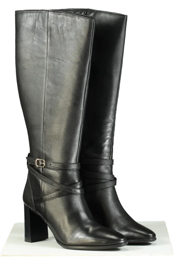 Karen Millen Black Leather Heeled Buckle Detail Knee High Boots UK 7