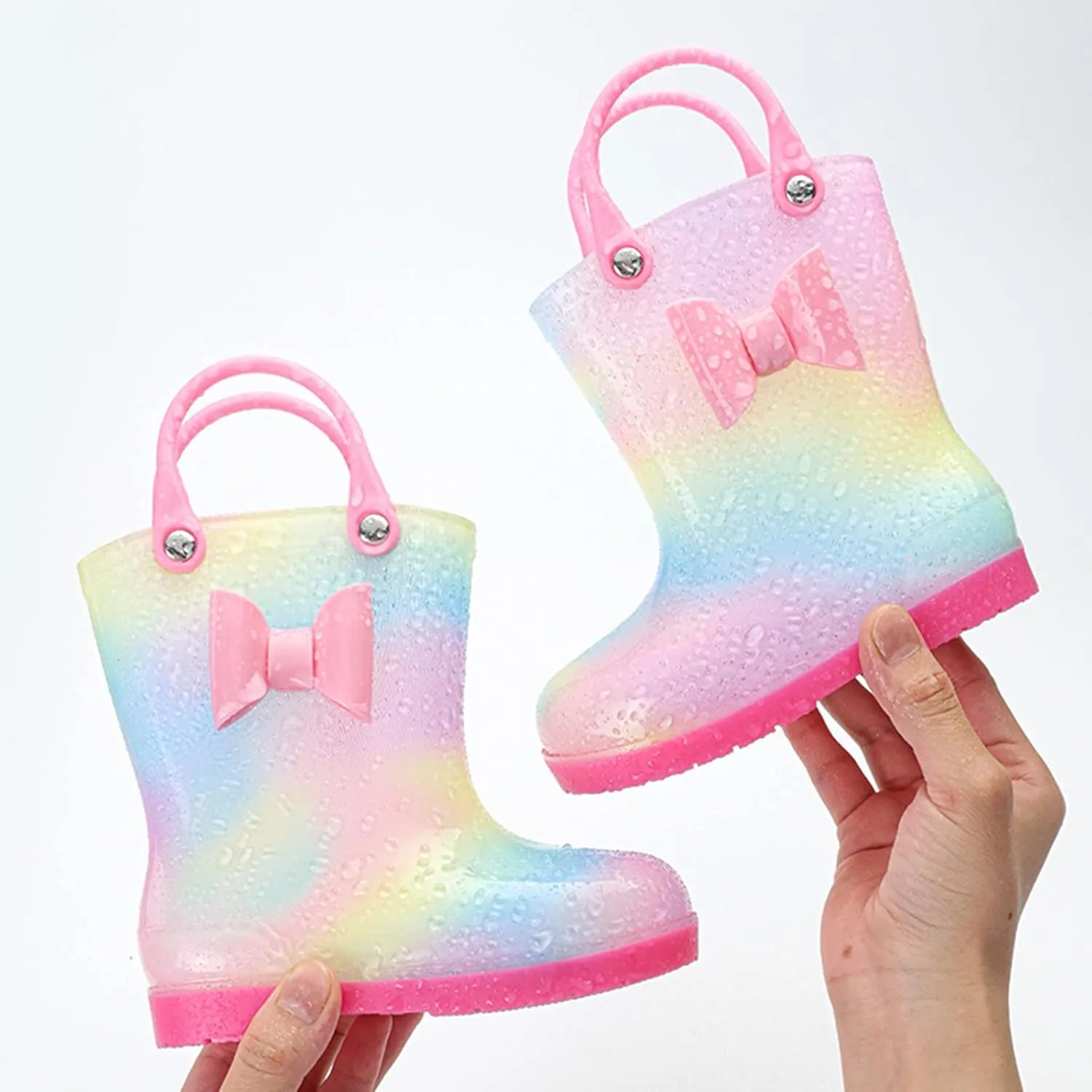 Kids Rain Boots Cartoon Bow Rainbow Rain Boots Girls Infant Rain Water Fashion Casual Boots Girl Ankle Boots