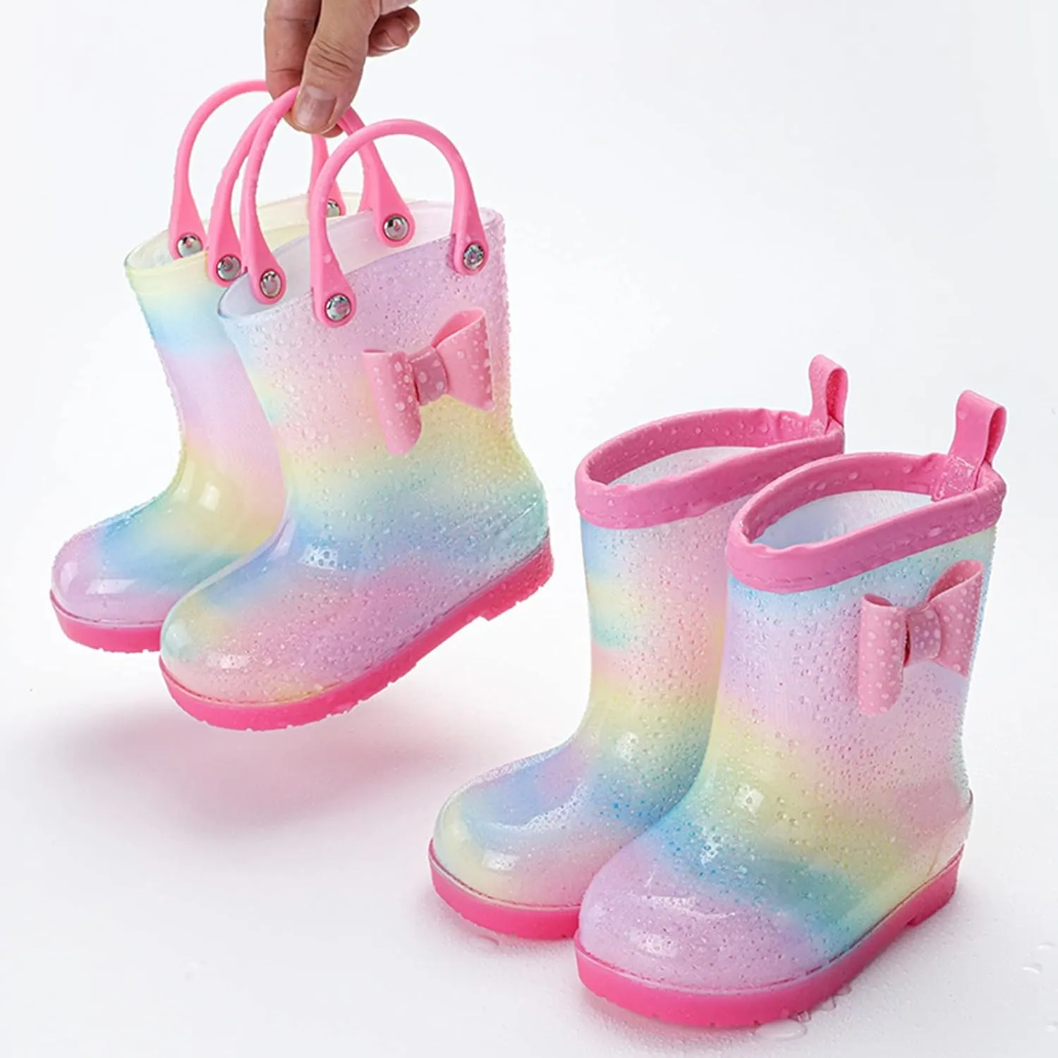 Kids Rain Boots Cartoon Bow Rainbow Rain Boots Girls Infant Rain Water Fashion Casual Boots Girl Ankle Boots