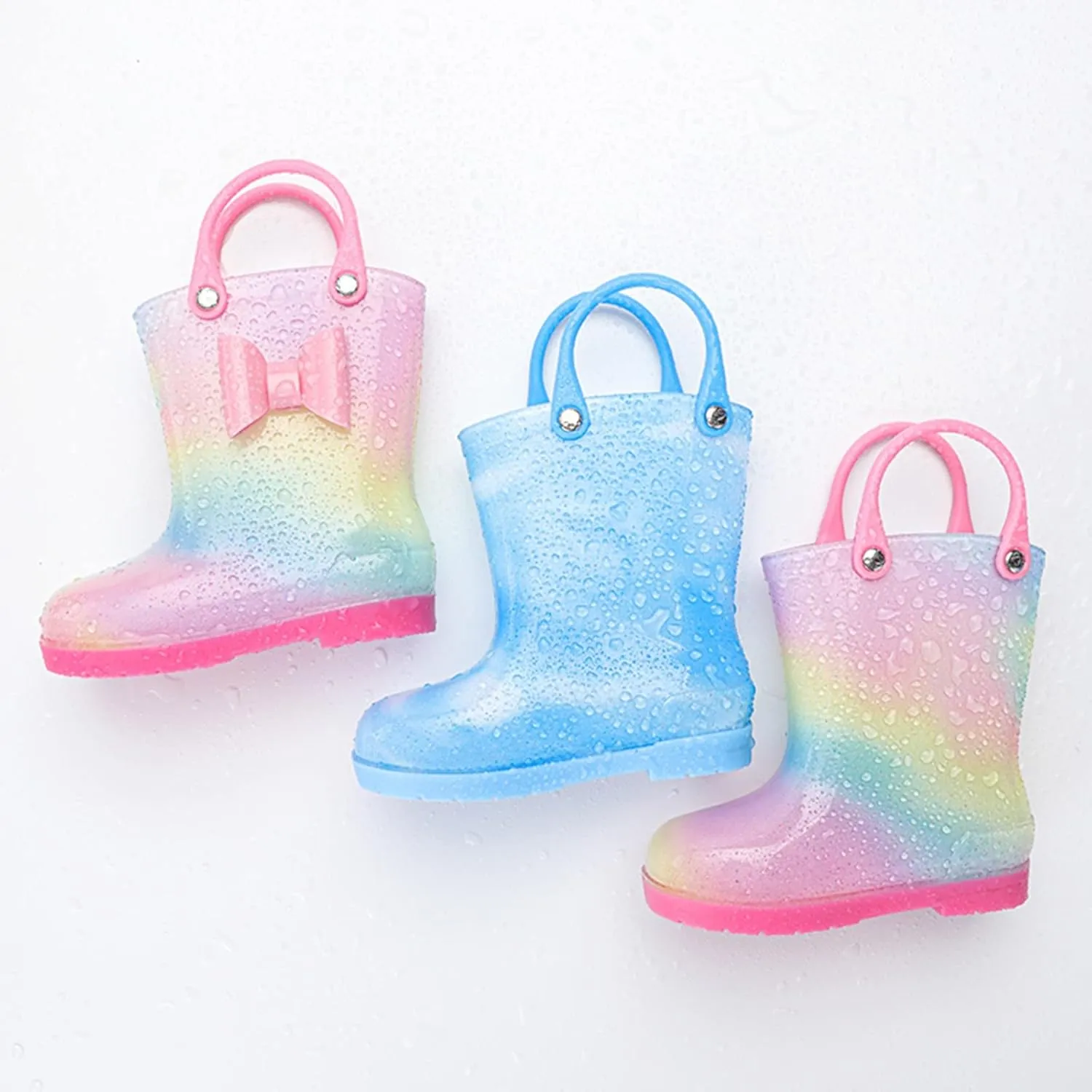 Kids Rain Boots Cartoon Bow Rainbow Rain Boots Girls Infant Rain Water Fashion Casual Boots Girl Ankle Boots