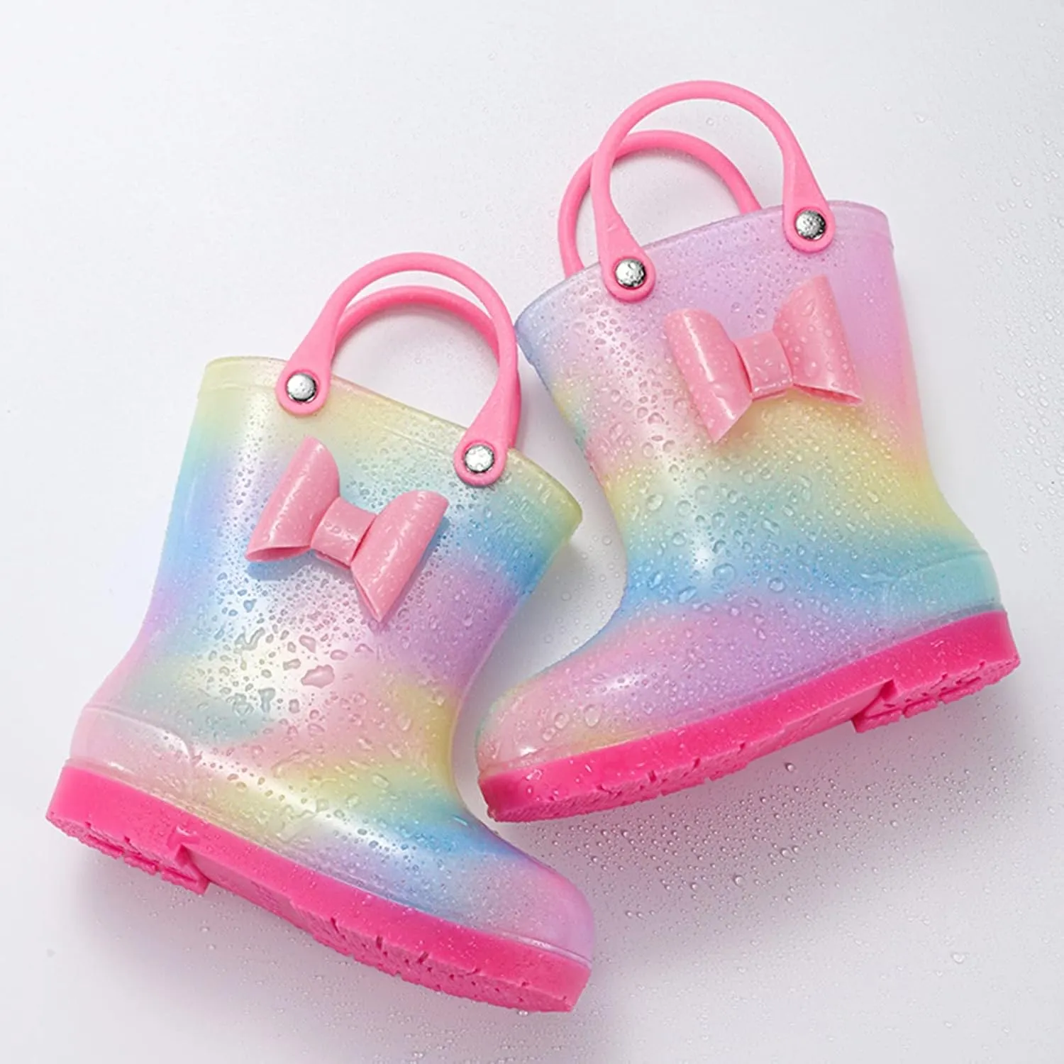 Kids Rain Boots Cartoon Bow Rainbow Rain Boots Girls Infant Rain Water Fashion Casual Boots Girl Ankle Boots