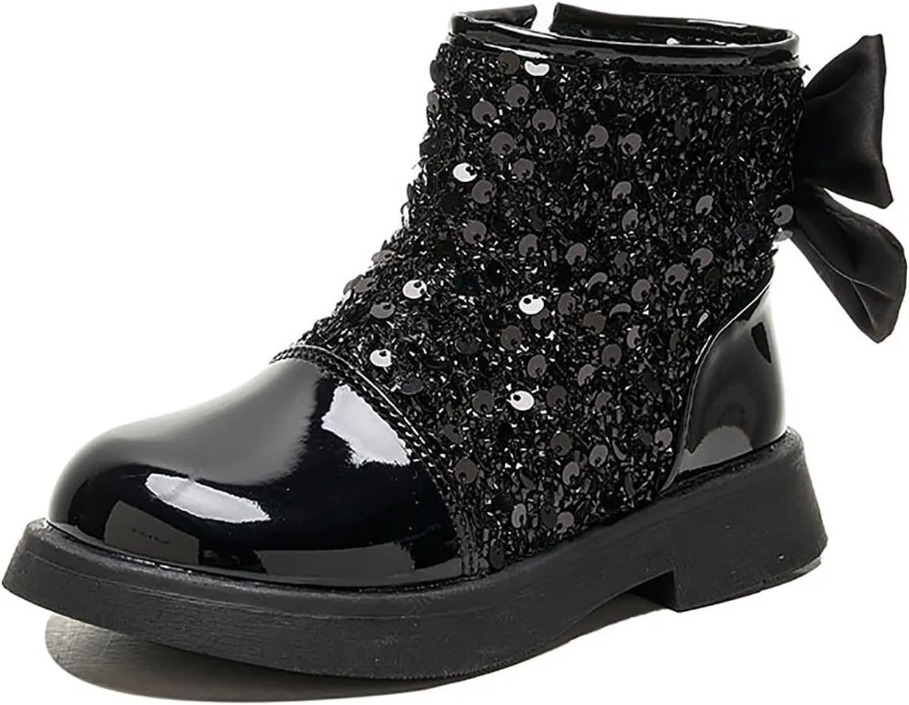 Kids Winter Boots Fashion Sequined Girls Glitter Ankle Boots Lace Up Combat Boot Side Zipper Comfortable Boots