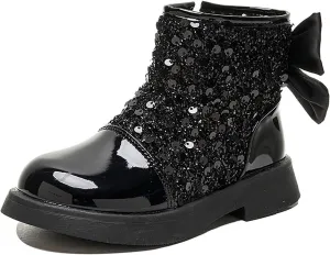 Kids Winter Boots Fashion Sequined Girls Glitter Ankle Boots Lace Up Combat Boot Side Zipper Comfortable Boots