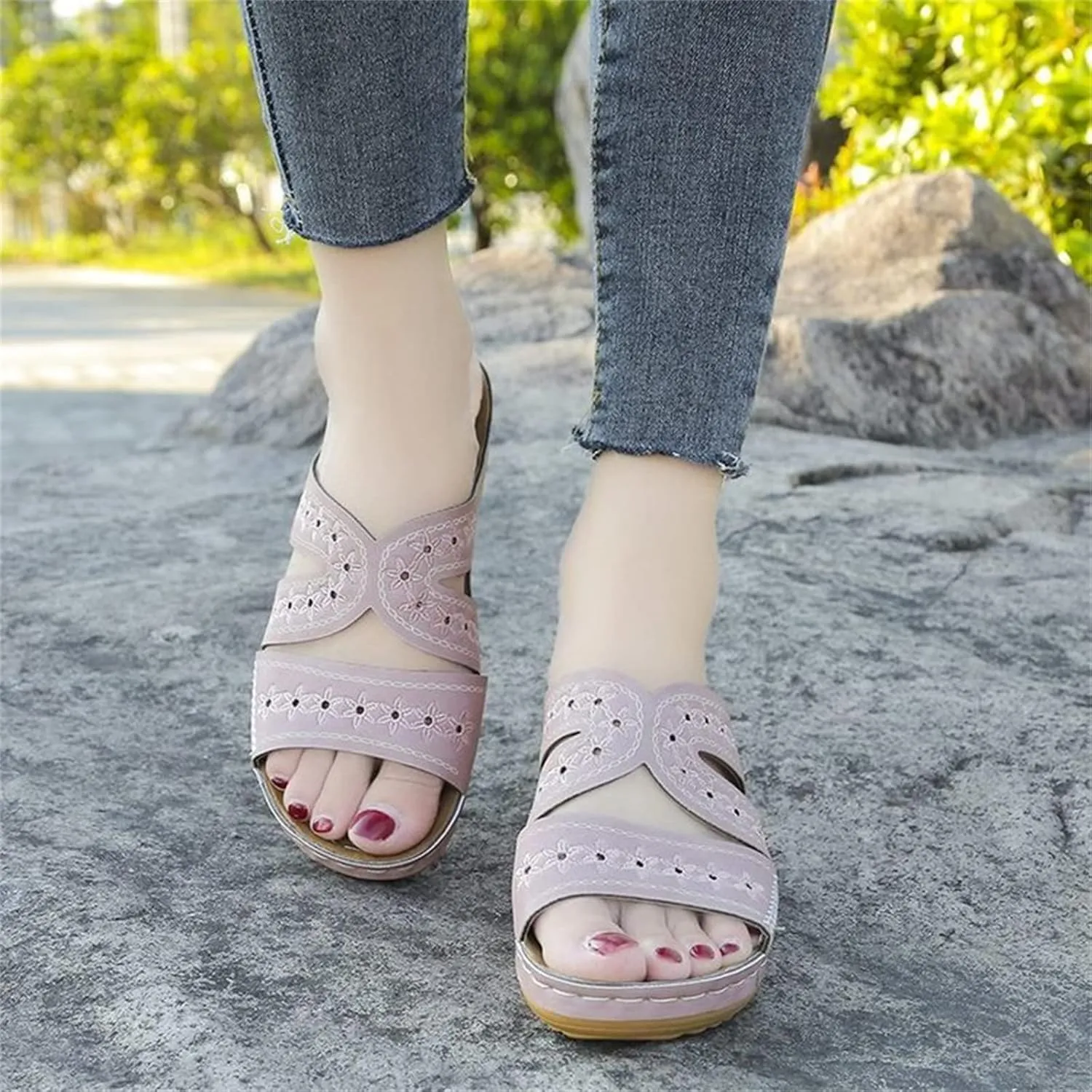 Ladmiple Sandals Women Wedge Comfortable Arch Support Summer Orthopedic Slides Orthotic Flip Flops for Plantar Fasciitis