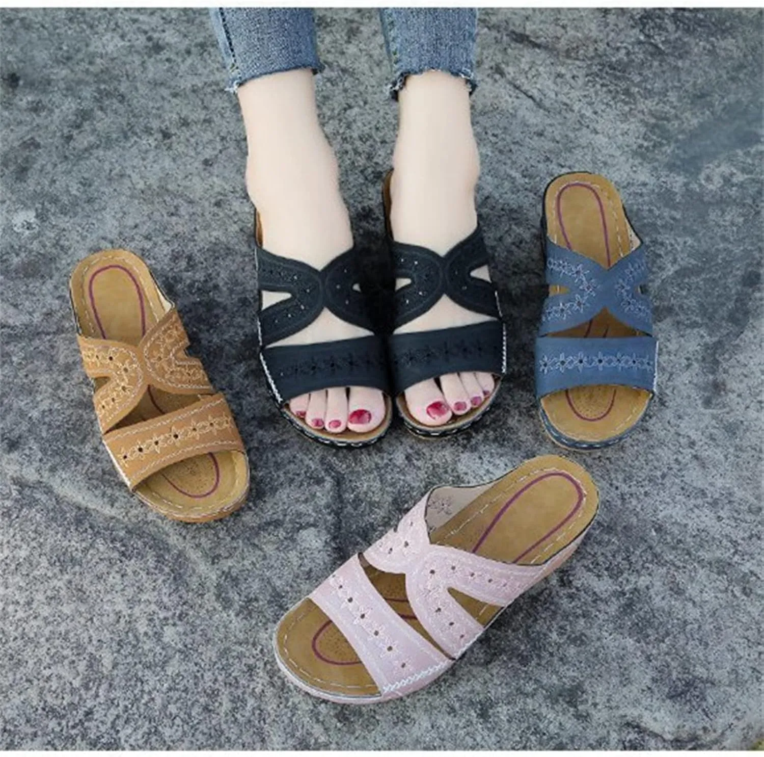 Ladmiple Sandals Women Wedge Comfortable Arch Support Summer Orthopedic Slides Orthotic Flip Flops for Plantar Fasciitis