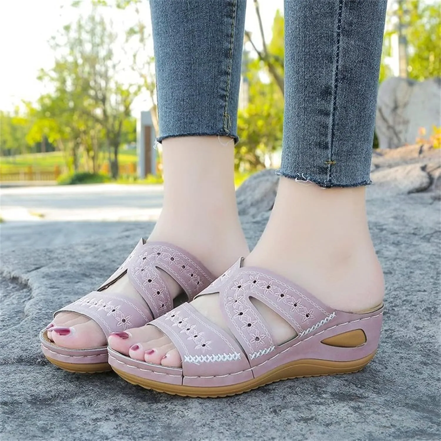 Ladmiple Sandals Women Wedge Comfortable Arch Support Summer Orthopedic Slides Orthotic Flip Flops for Plantar Fasciitis