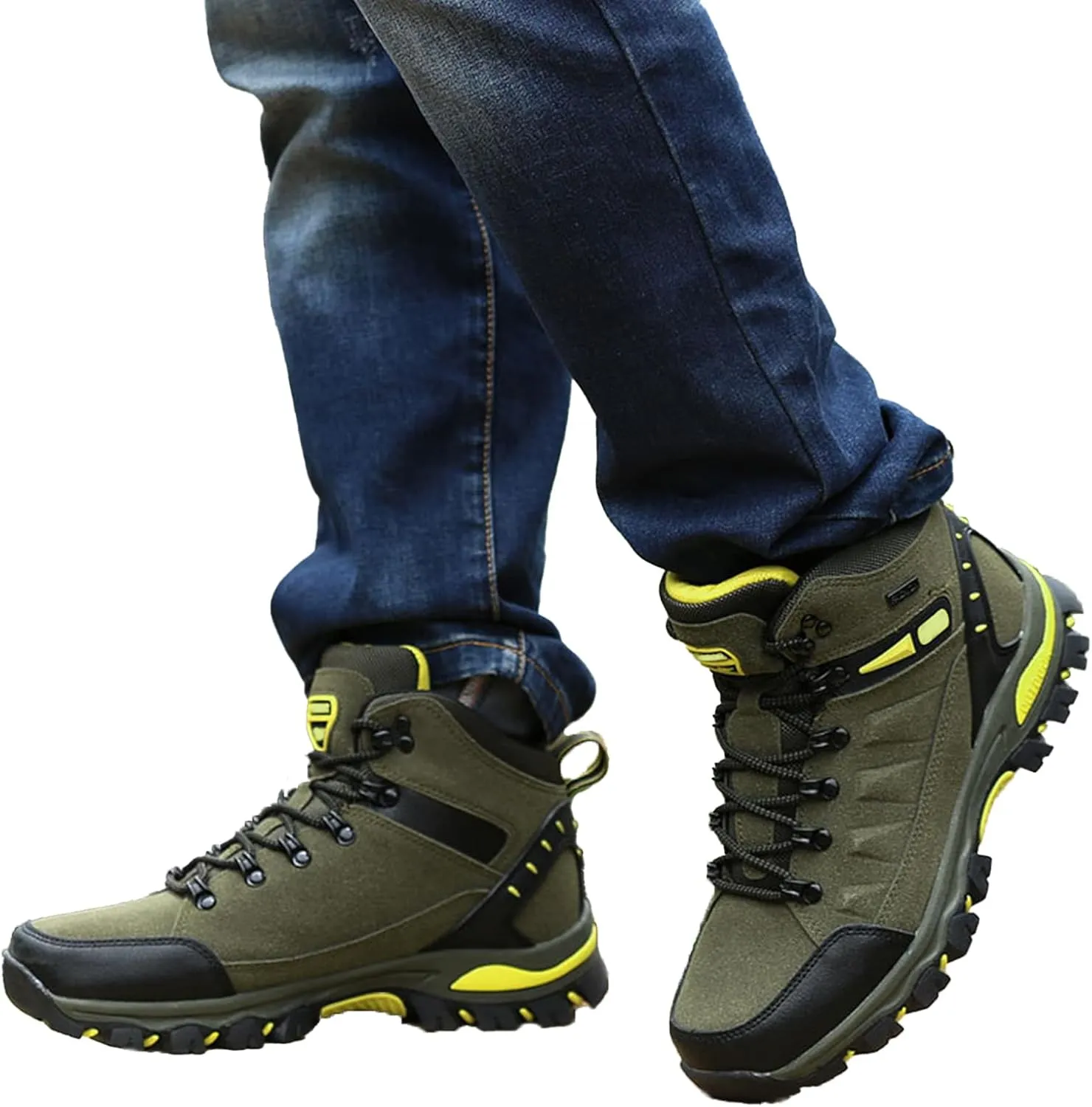 Men's Suede Waterproof Lace-Up Hiking Boots Comfortable Non-Slip Mid-Cut Hiking Boots